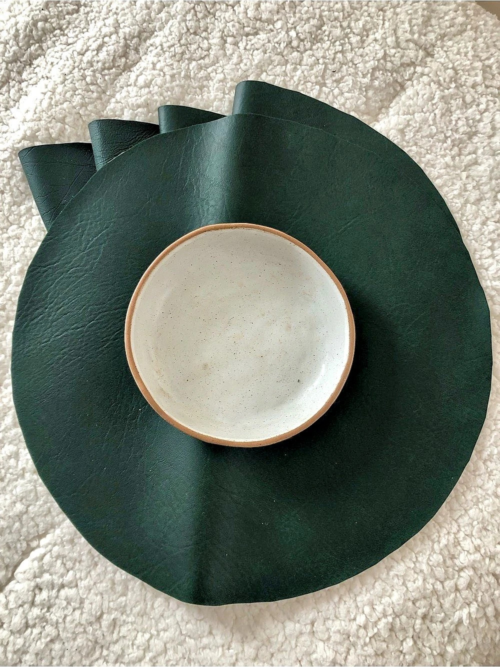 Set of 5 Dark Green Round Table Faux Leather Placemats